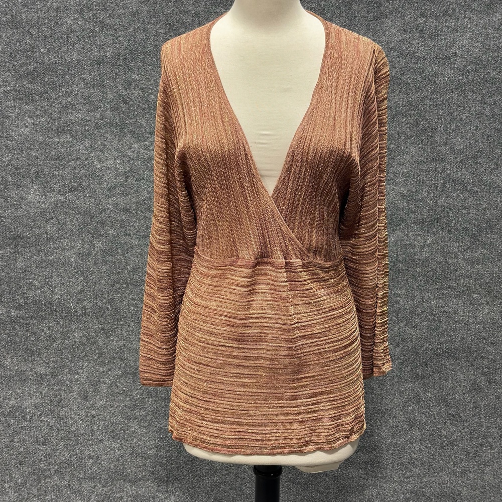Madison Studio Blouse Womens XL Pink Gold Metallic Stripe Dolman Tunic Top